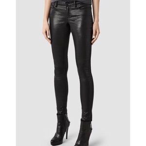 {All Saints} Black Coated Skinny Jeans